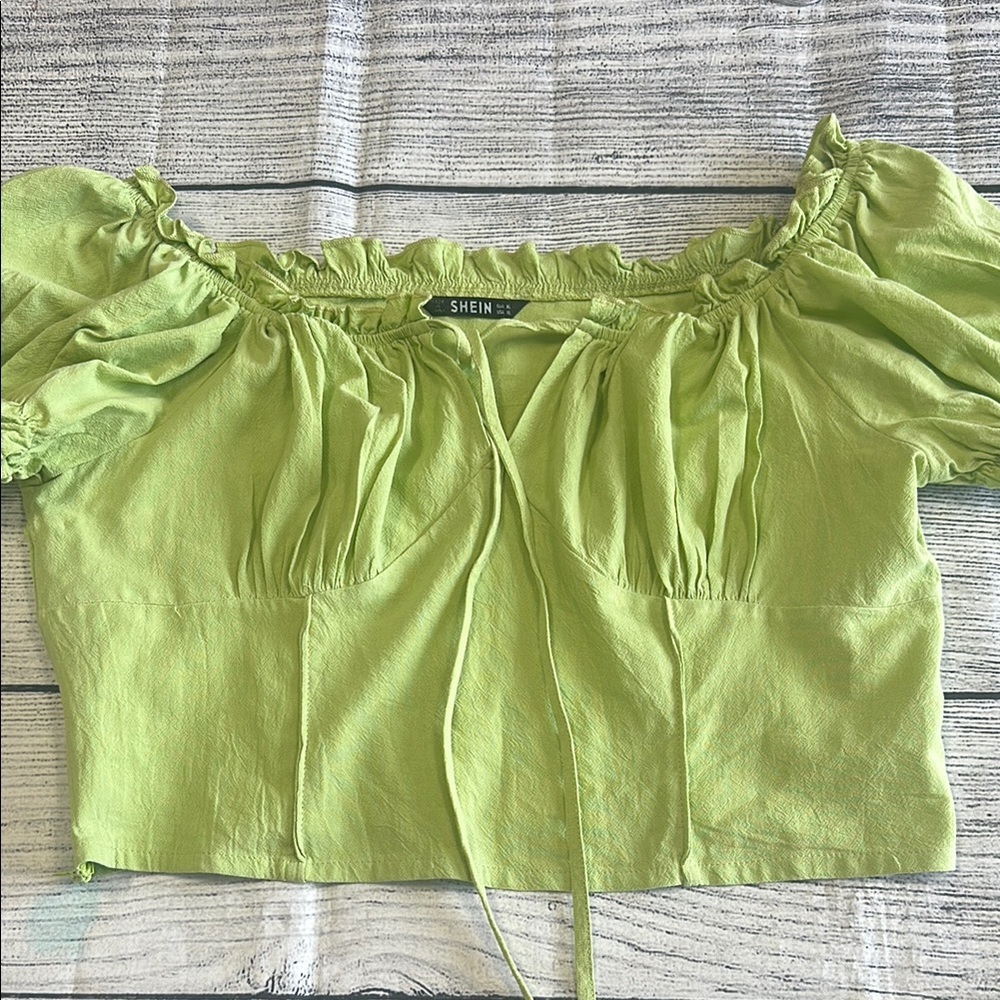 SHEIN Sz XL Off Shoulder Puff Sleeve Ruched Bust Crop Top • NEW! - Picture 8 of 12
